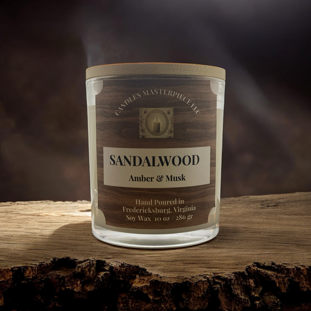 Sandalwood Amber & Musk Soy Candle Best Seller by Candles Masterpiece LLC